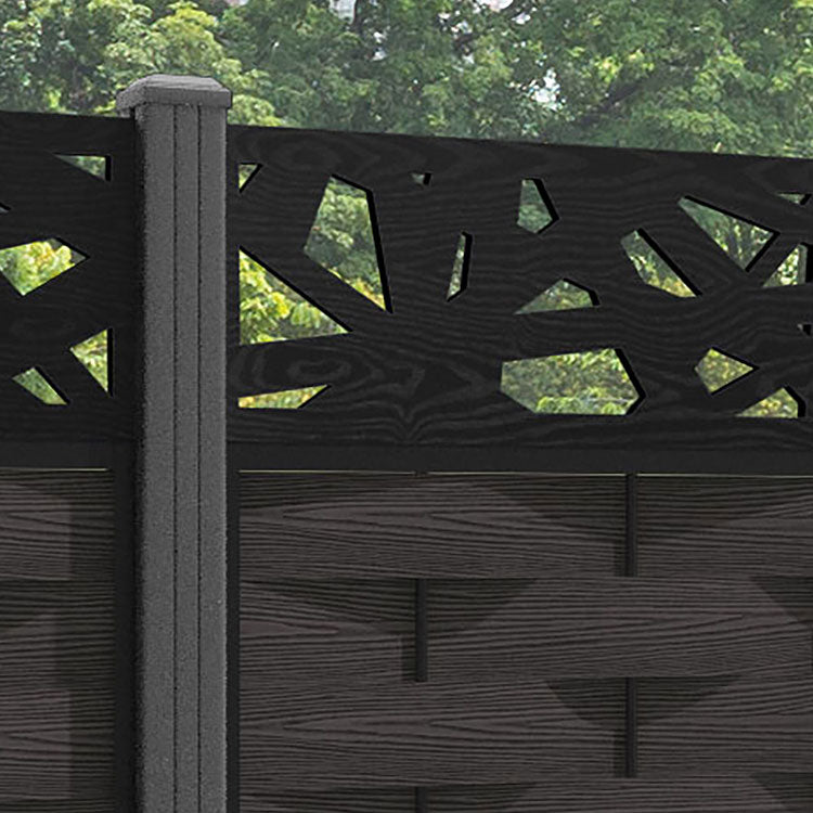 Ripple Prism Fence Panel - Dark Oak - with our aluminium posts