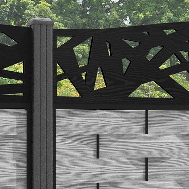 Ripple Prism Curved Top Fence Panel - Light Grey - with our aluminium posts
