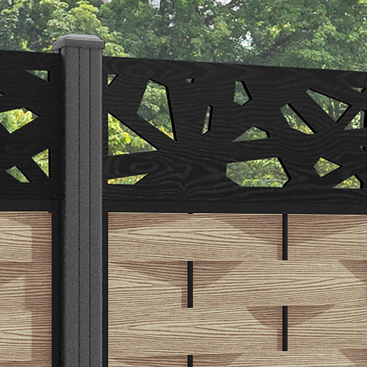 Ripple Prism Fence Panel - Light Oak - with our aluminium posts