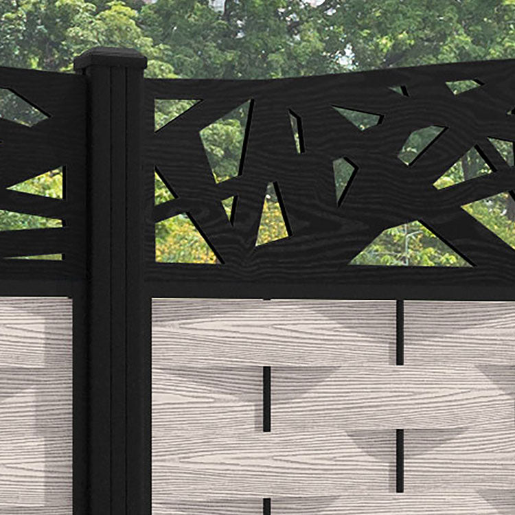 Ripple Prism Curved Top Fence Panel - Mid Stone - with our aluminium posts