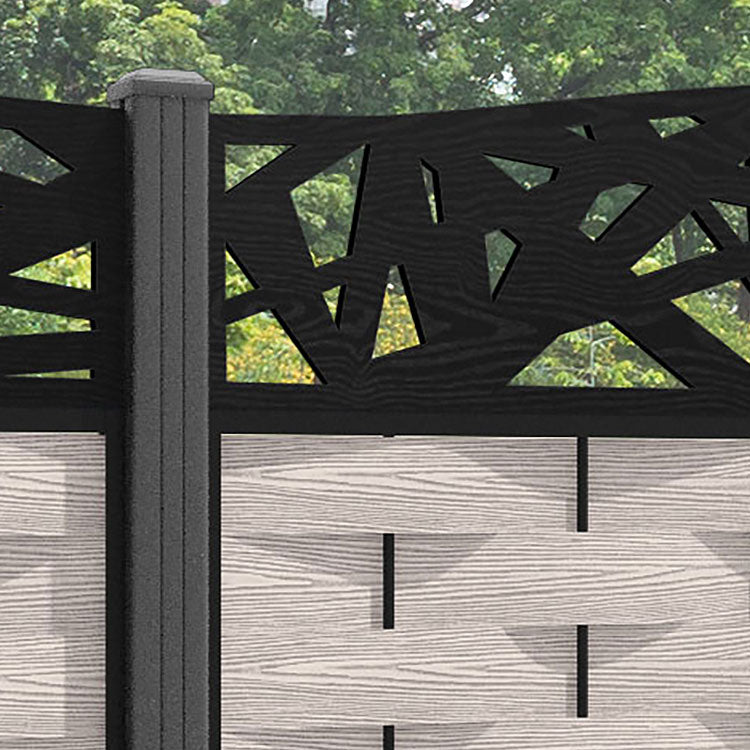 Ripple Prism Curved Top Fence Panel - Mid Stone - with our aluminium posts