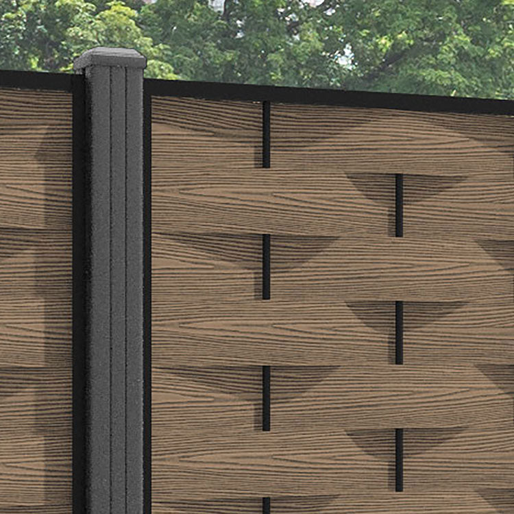Ripple Fence Panel - Teak - with our aluminium posts