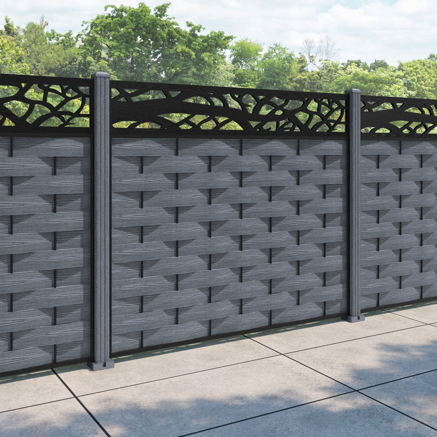 Ripple Twilight Fence Panel - Anthracite - with our composite posts
