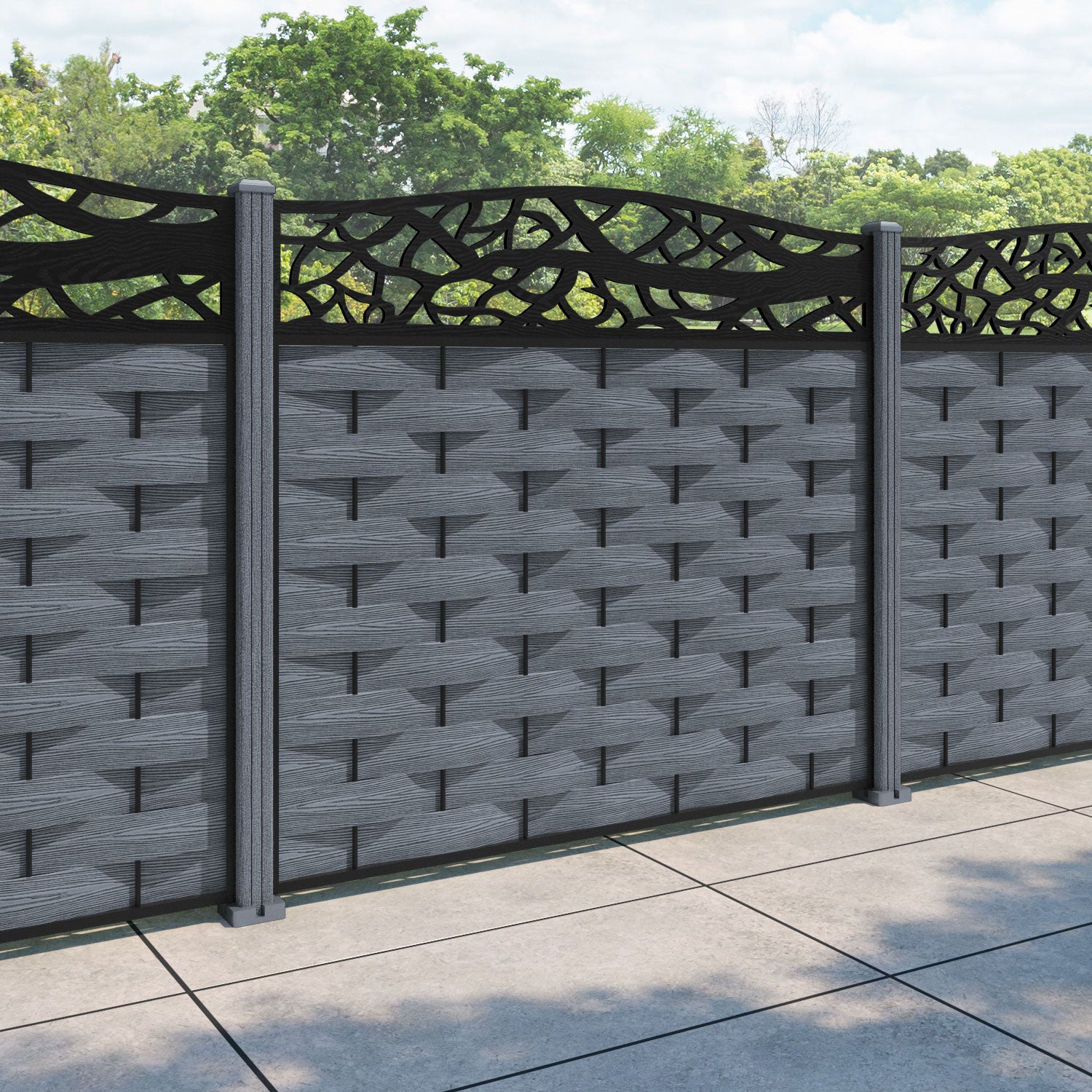 Ripple Twilight Curved Top Fence Panel - Anthracite - with our composite posts