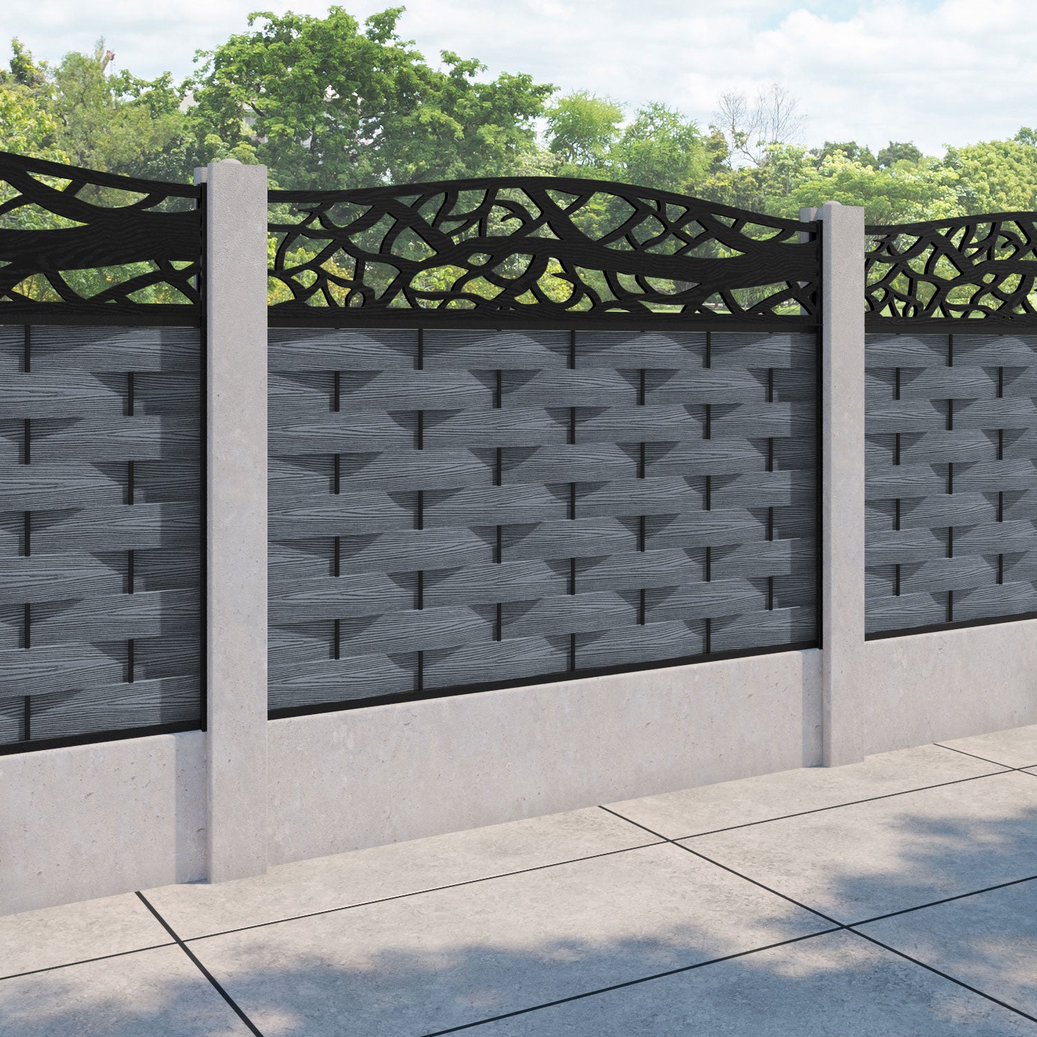 Ripple Twilight Curved Top Fence Panel - Anthracite - for existing concrete posts
