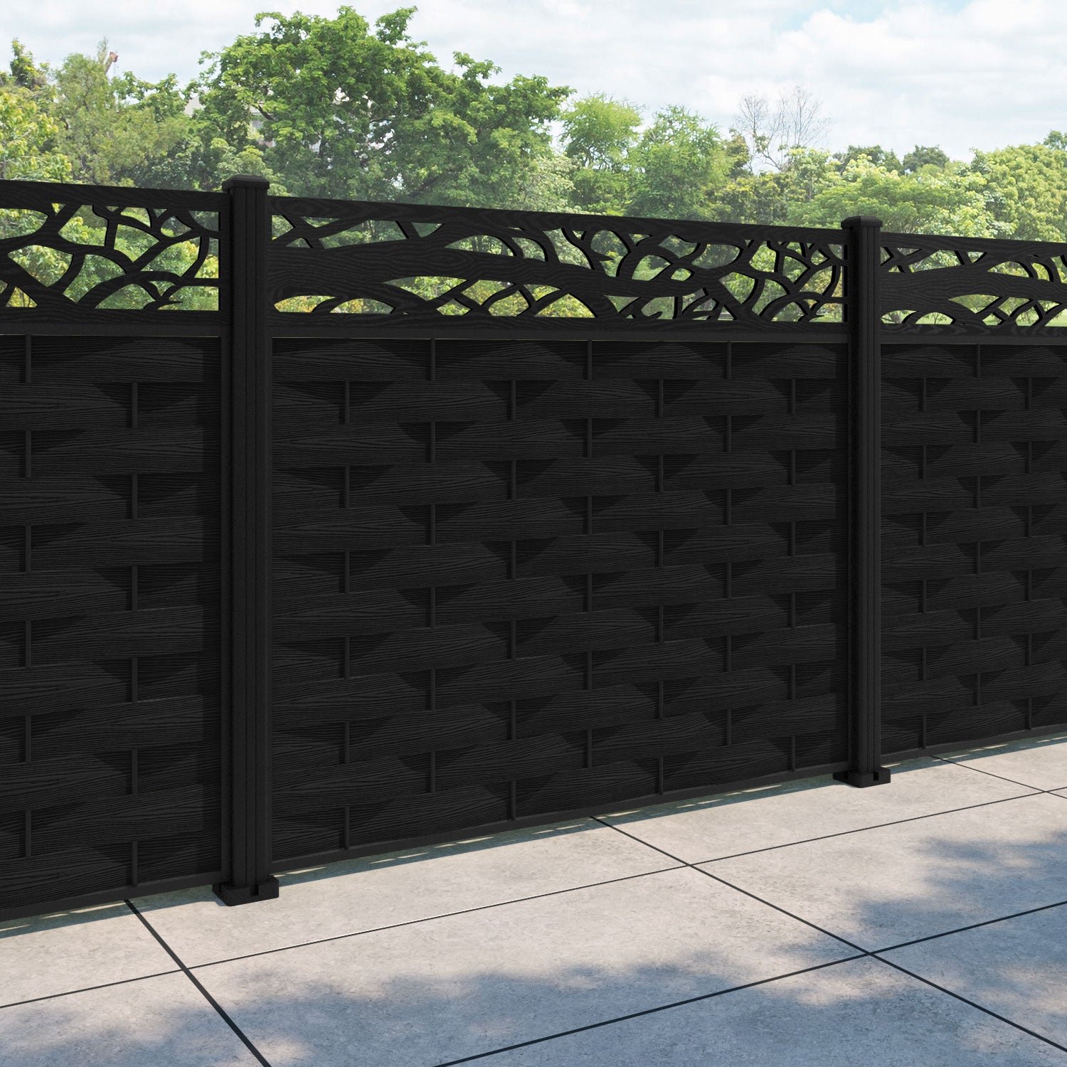 Ripple Twilight Fence Panel - Black - with our aluminium posts