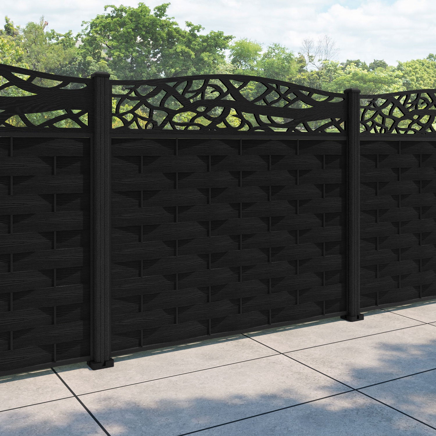 Ripple Twilight Curved Top Fence Panel - Black - with our composite posts