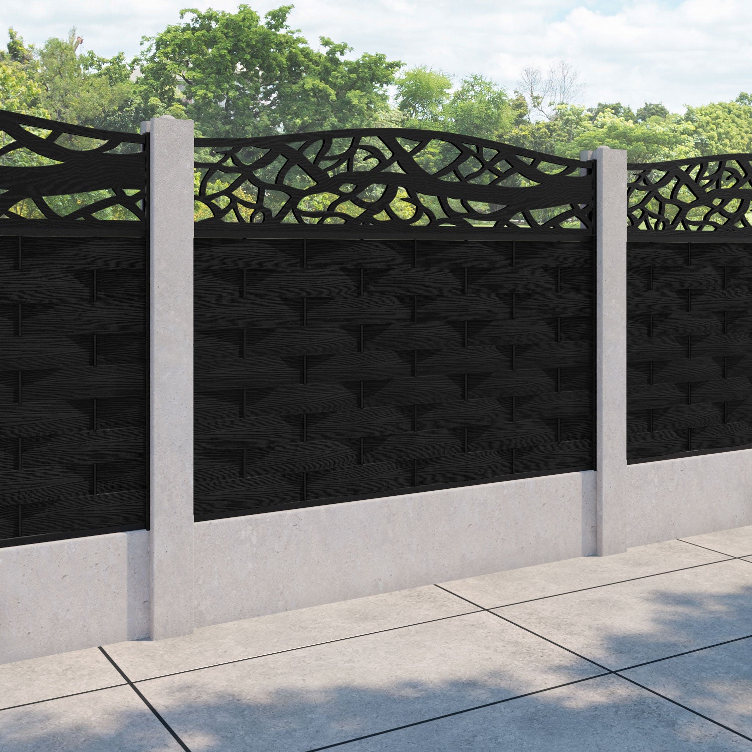 Ripple Twilight Curved Top Fence Panel - Black - for existing concrete posts