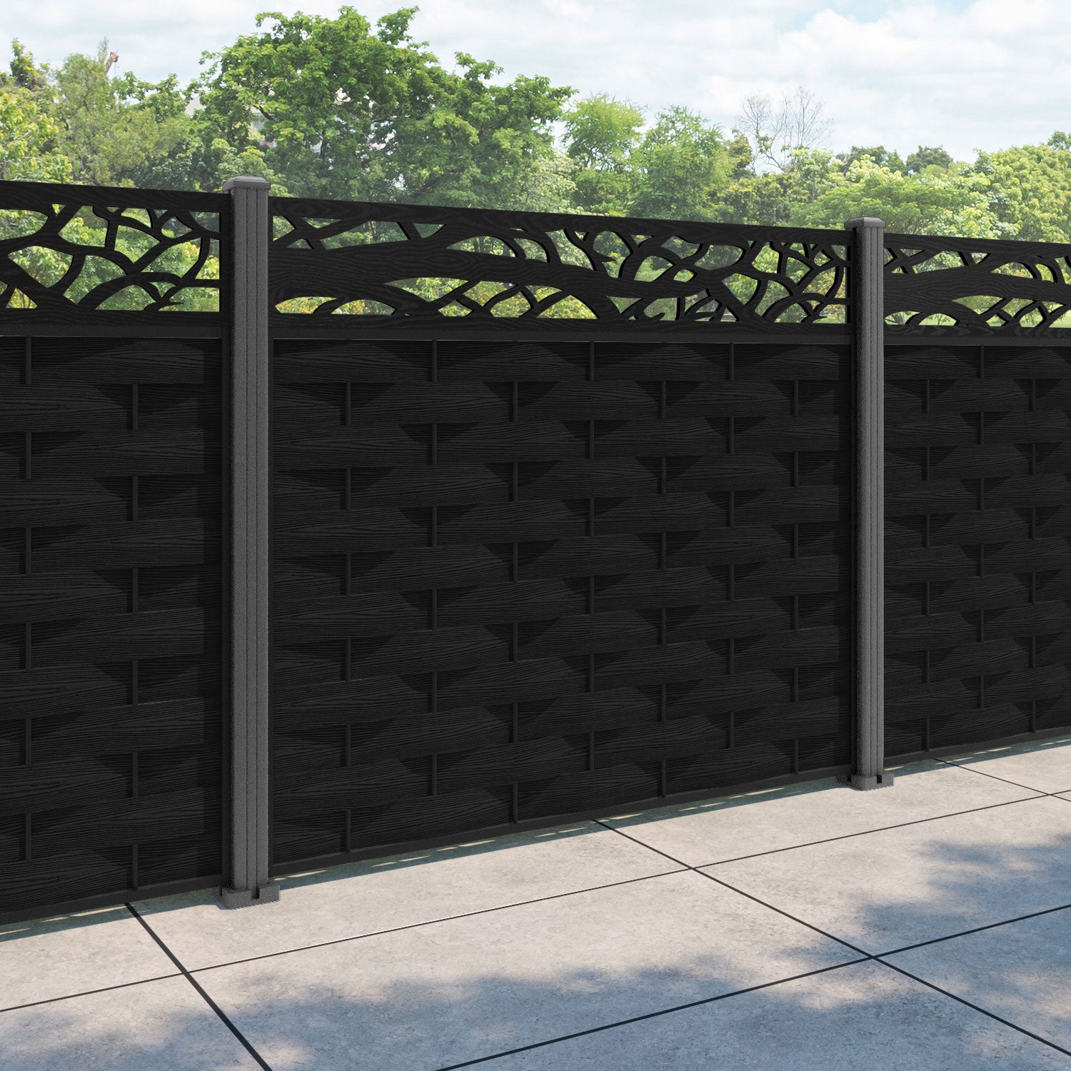 Ripple Twilight Fence Panel - Black - with our aluminium posts