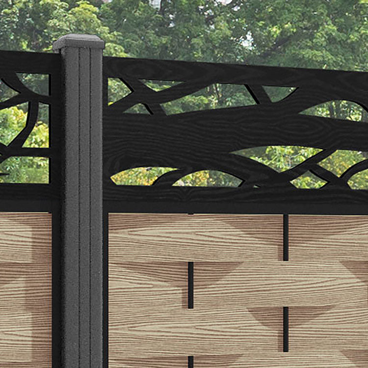 Ripple Twilight Fence Panel - Light Oak - with our aluminium posts