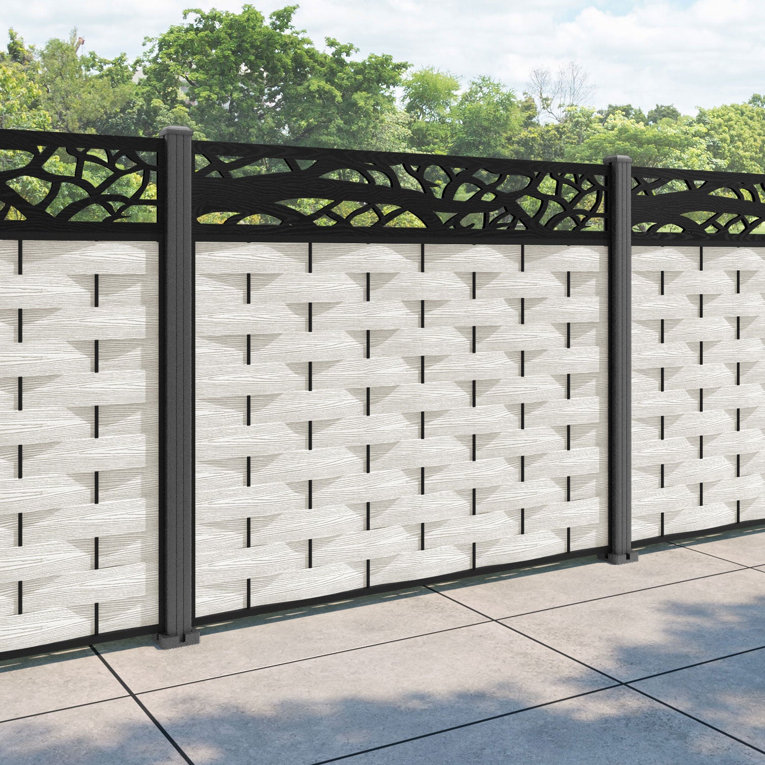Ripple Twilight Fence Panel - Light Stone - with our aluminium posts