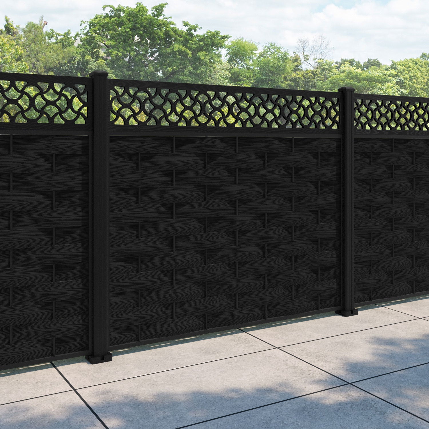 Ripple Vida Fence Panel - Black - with our aluminium posts