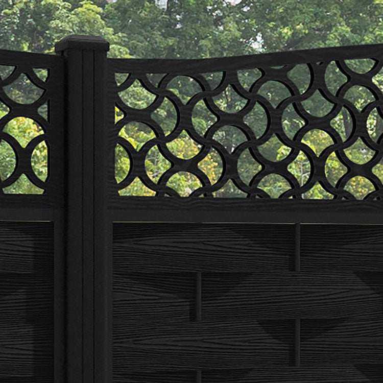 Ripple Vida Curved Top Fence Panel - Black - with our aluminium posts
