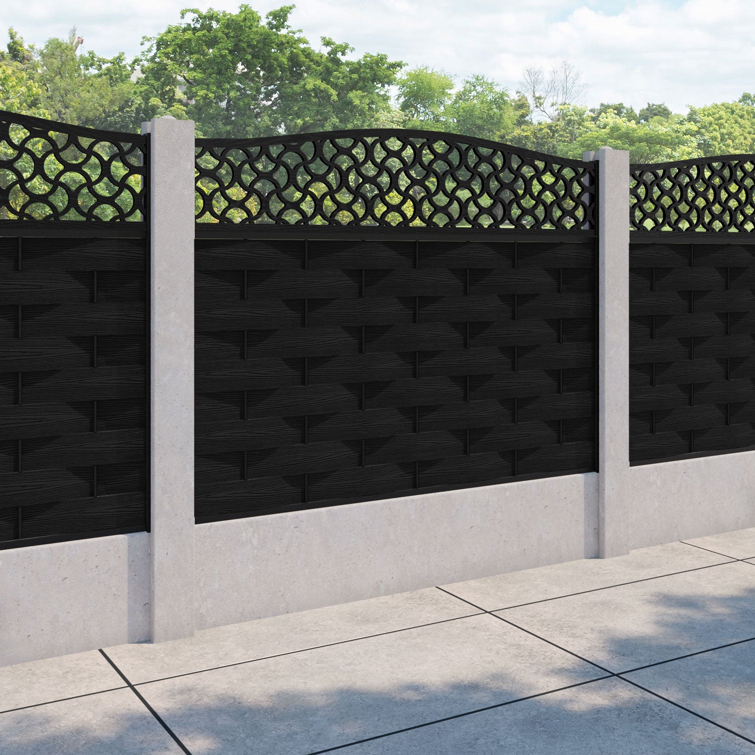 Ripple Vida Curved Top Fence Panel - Black - for existing concrete posts
