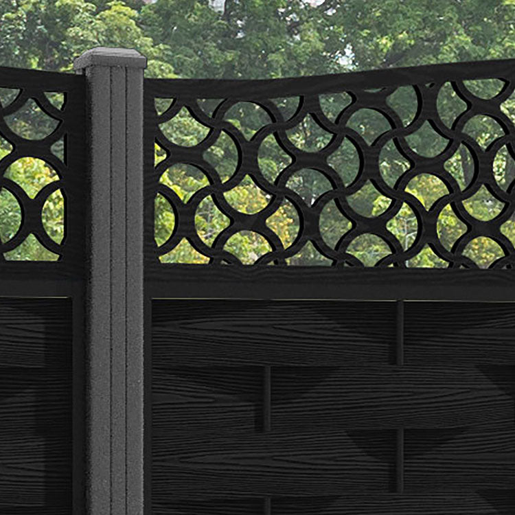 Ripple Vida Curved Top Fence Panel - Black - with our aluminium posts