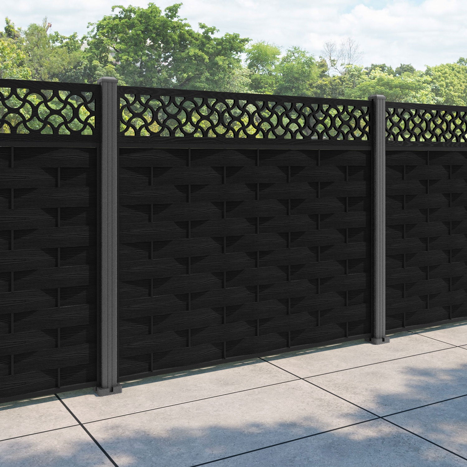 Ripple Vida Fence Panel - Black - with our aluminium posts