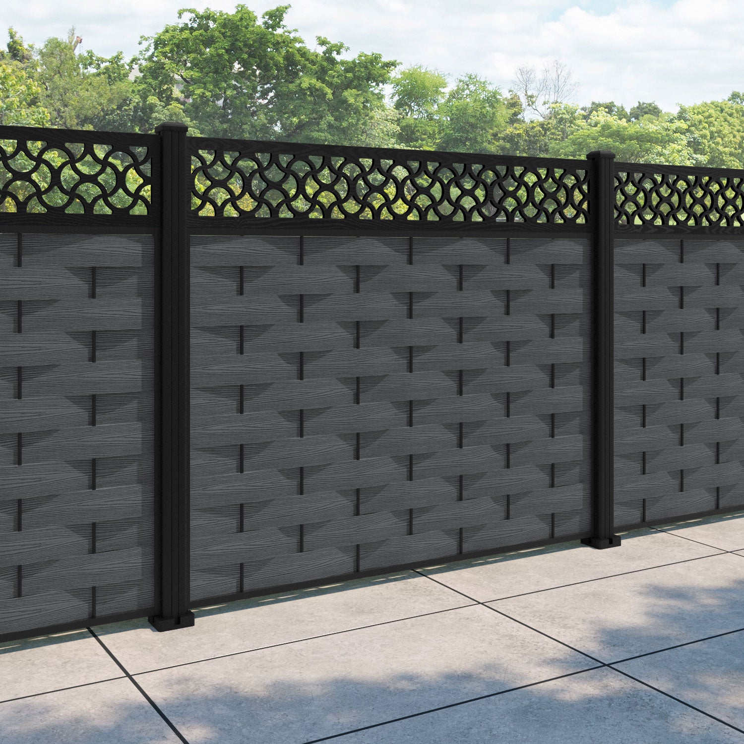 Ripple Vida Fence Panel - Dark Grey - with our aluminium posts