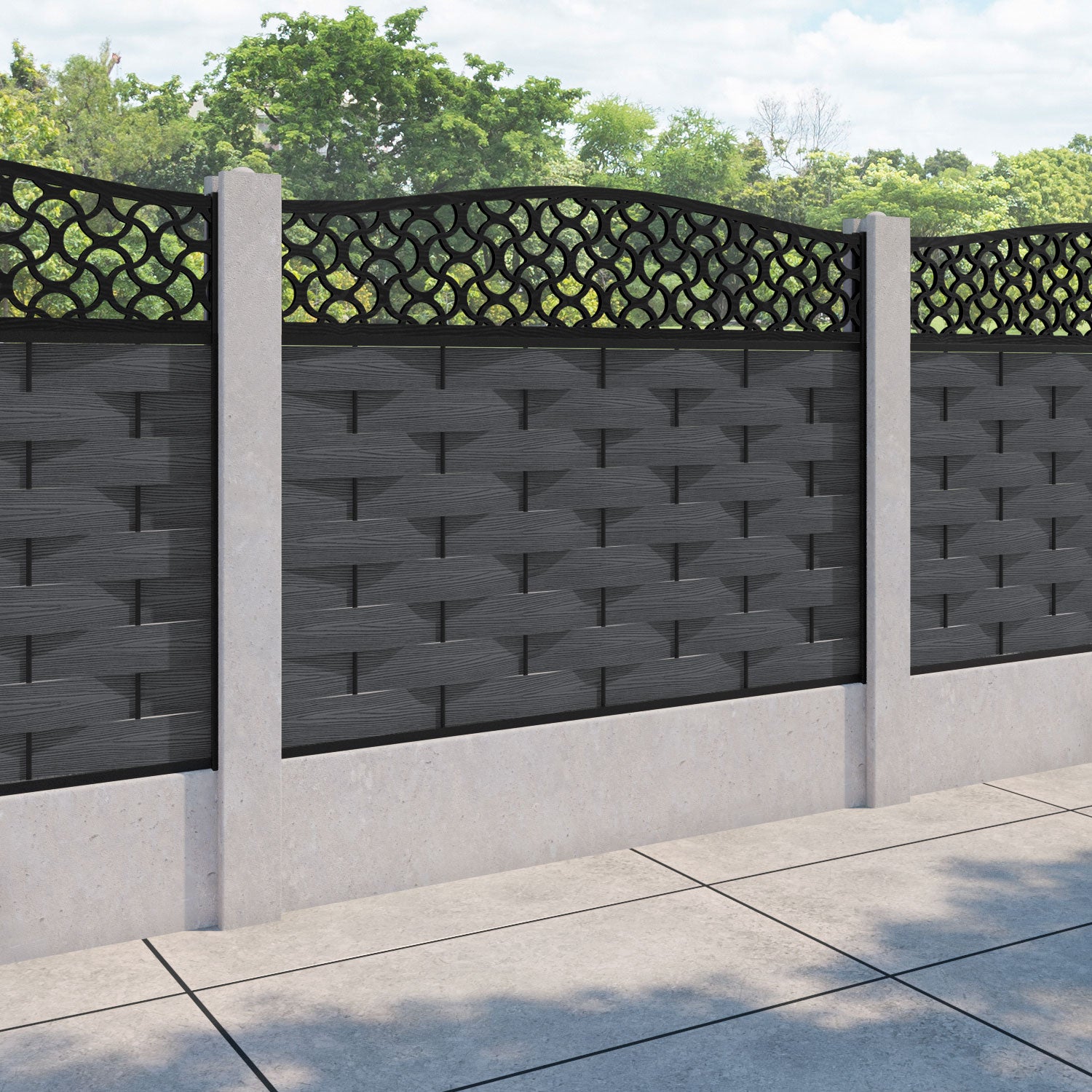 Ripple Vida Curved Top Fence Panel - Dark Grey - for existing concrete posts