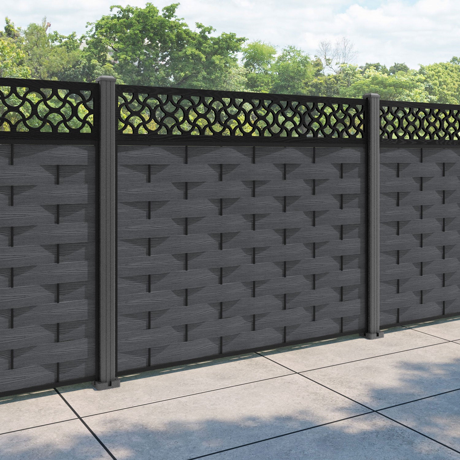 Ripple Vida Fence Panel - Dark Grey - with our aluminium posts