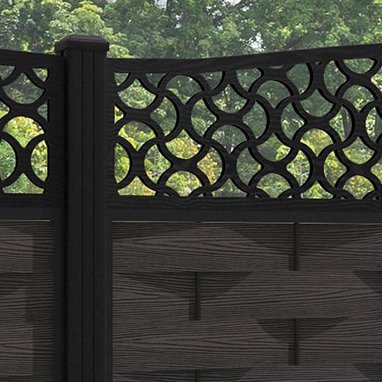 Ripple Vida Curved Top Fence Panel - Dark Oak - with our aluminium posts