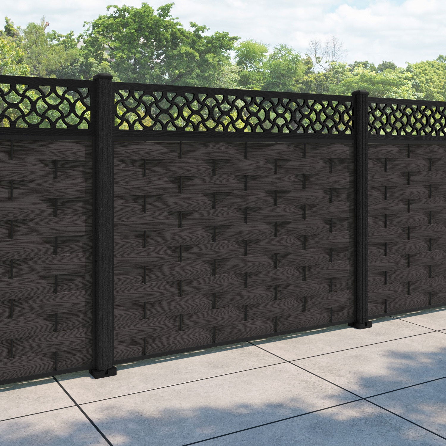 Ripple Vida Fence Panel - Dark Oak - with our composite posts