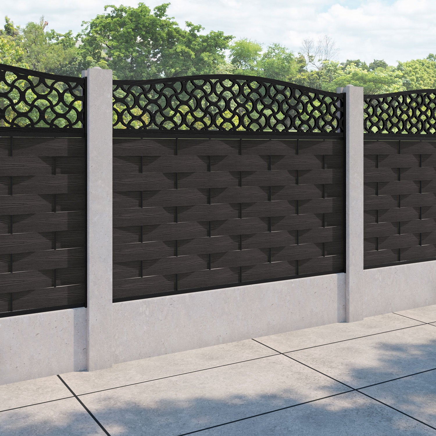 Ripple Vida Curved Top Fence Panel - Dark Oak - for existing concrete posts