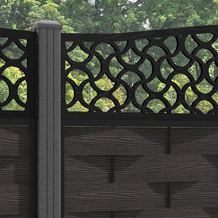 Ripple Vida Curved Top Fence Panel - Dark Oak - with our aluminium posts
