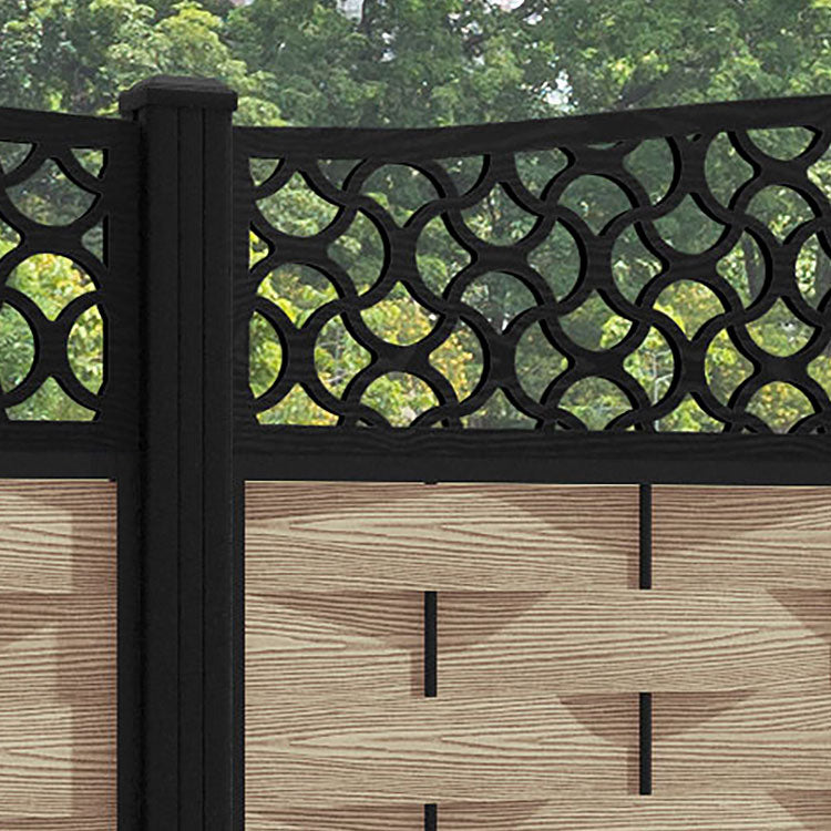 Ripple Vida Curved Top Fence Panel - Light Oak - with our aluminium posts