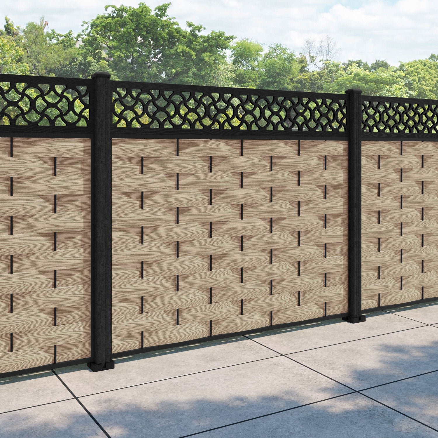 Ripple Vida Fence Panel - Light Oak - with our composite posts