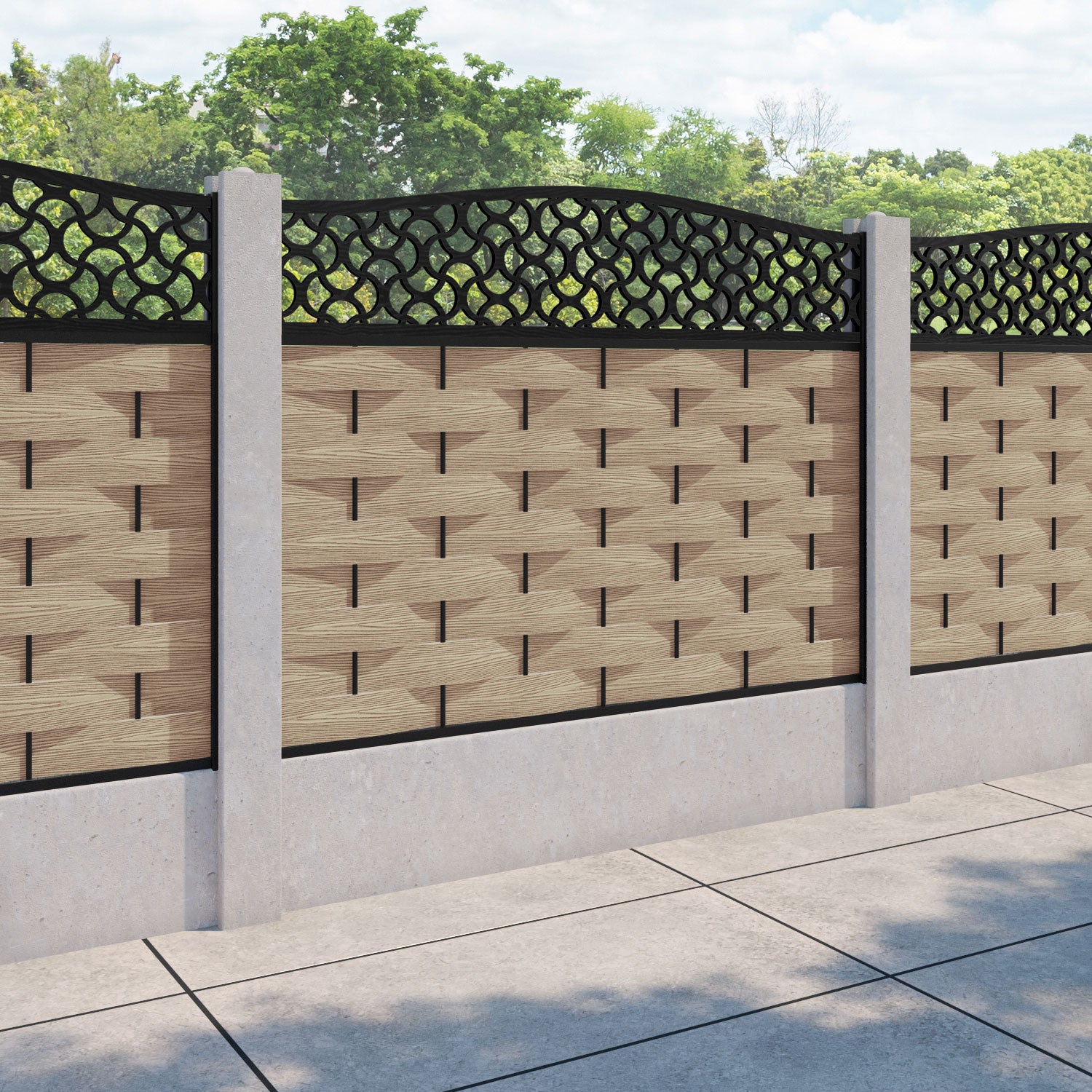 Ripple Vida Curved Top Fence Panel - Light Oak - for existing concrete posts