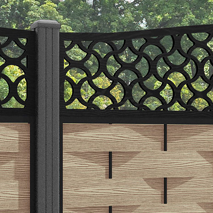 Ripple Vida Curved Top Fence Panel - Light Oak - with our aluminium posts