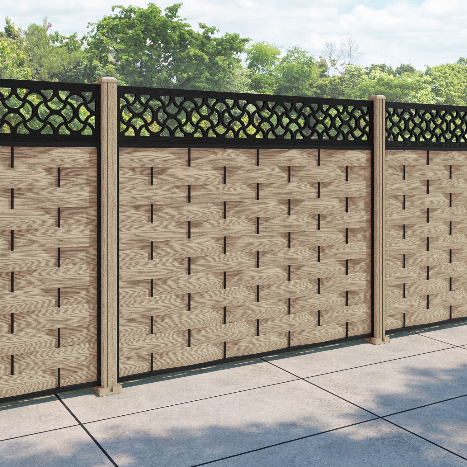 Ripple Vida Fence Panel - Light Oak - with our composite posts