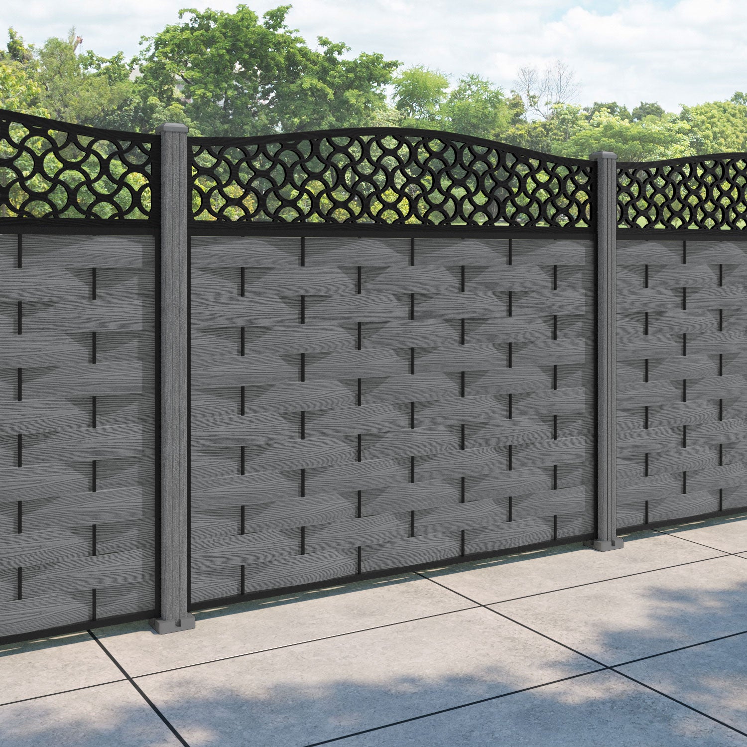 Ripple Vida Curved Top Fence Panel - Mid Grey - with our composite posts