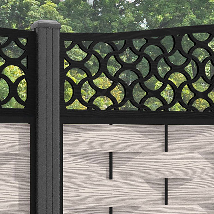 Ripple Vida Curved Top Fence Panel - Mid Stone - with our aluminium posts