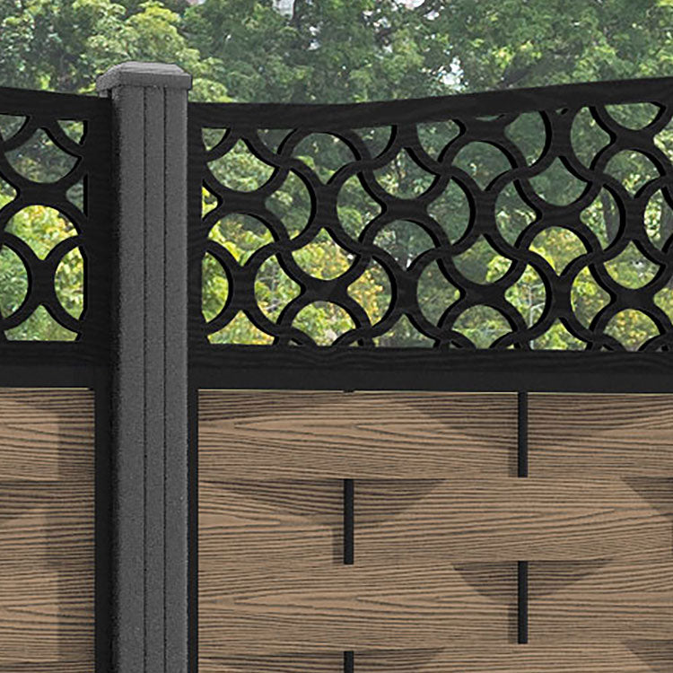 Ripple Vida Curved Top Fence Panel - Teak - with our aluminium posts