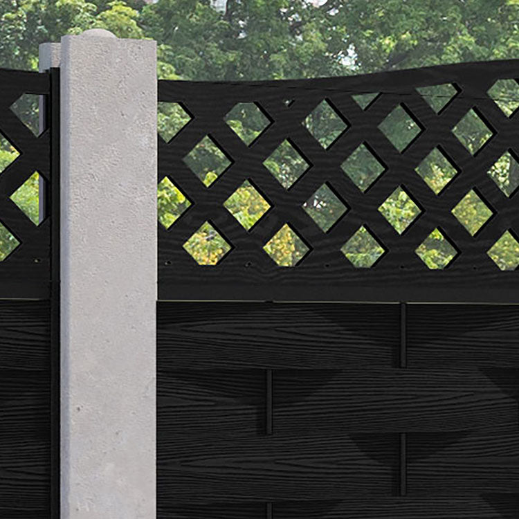 Ripple High Wave Curved Top Fence Panel - Black - for existing concrete posts