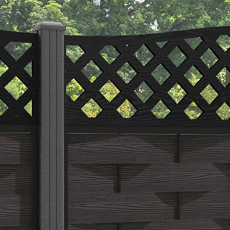 Ripple High Wave Fence Panel - Dark Oak - with our aluminium posts