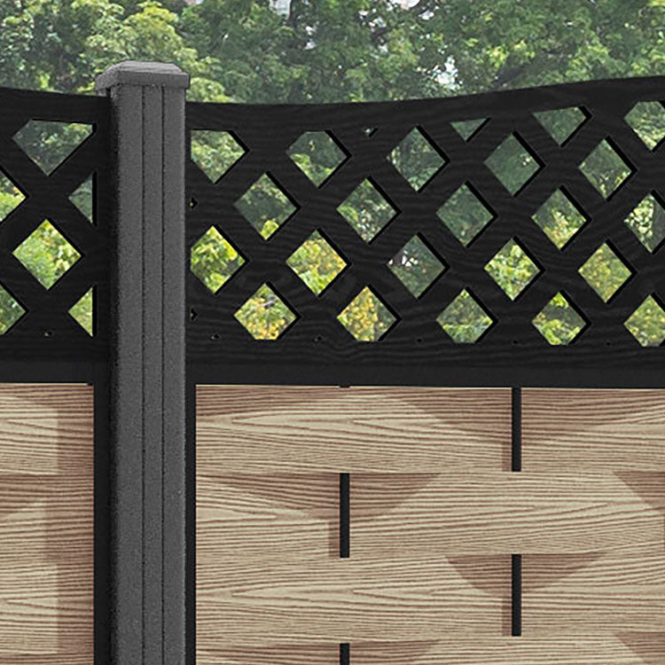 Ripple High Wave Fence Panel - Light Oak - with our aluminium posts