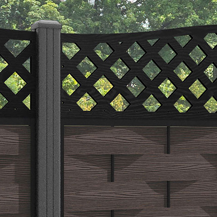 Ripple High Wave Fence Panel - Mid Brown - with our aluminium posts