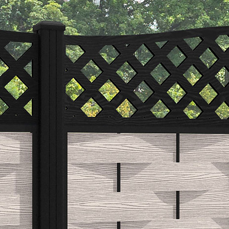 Ripple High Wave Curved Top Fence Panel - Mid Stone - with our aluminium posts