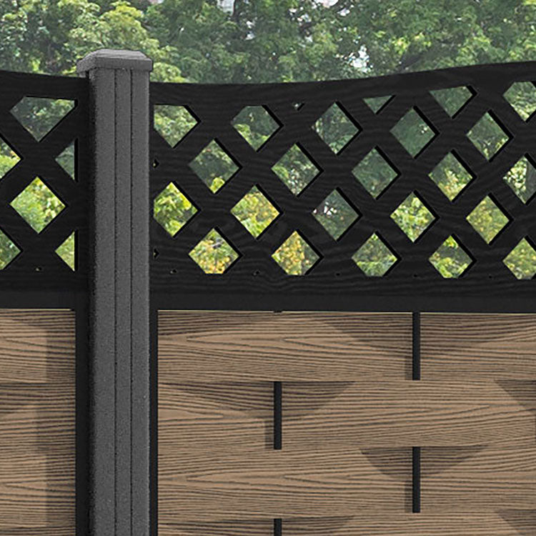 Ripple High Wave Fence Panel - Teak - with our aluminium posts