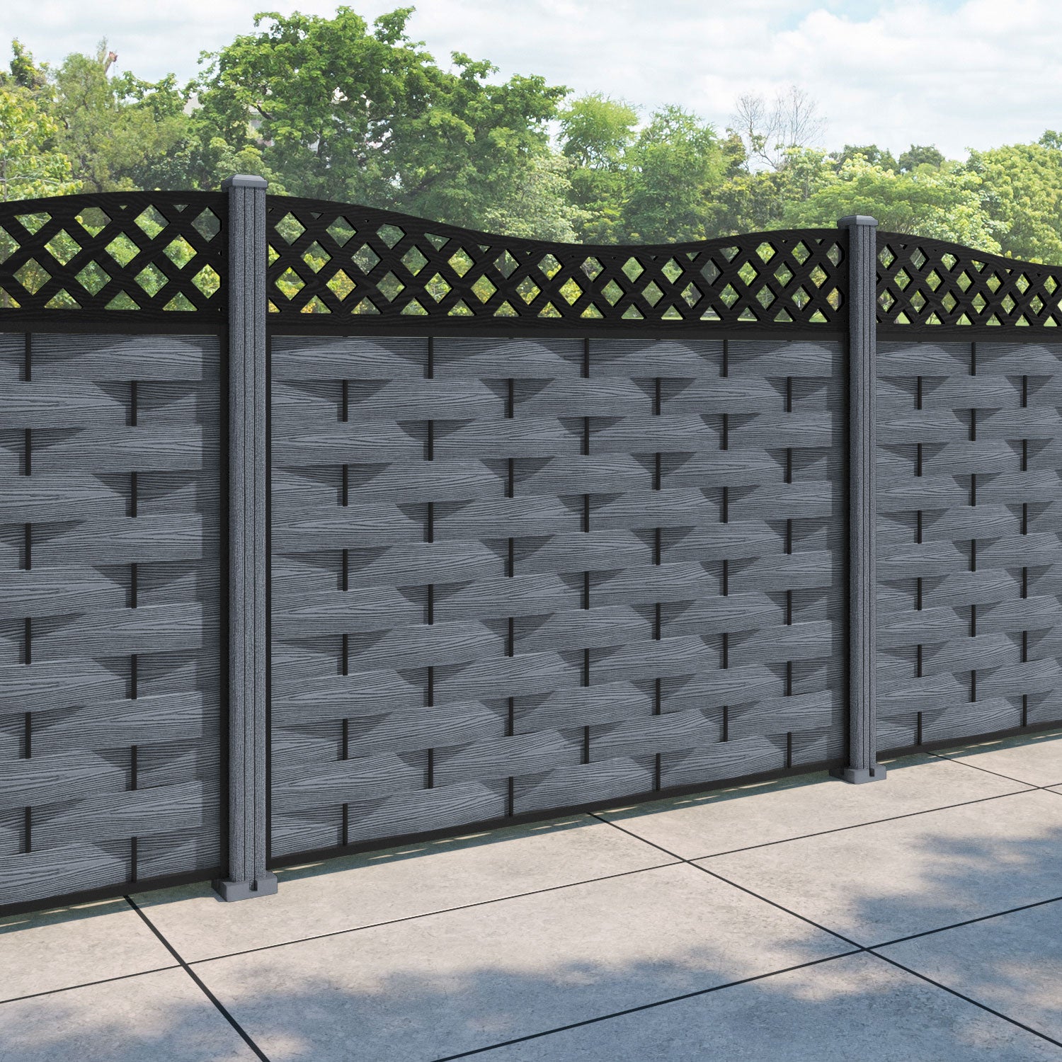 Ripple Low Wave Curved Top Fence Panel - Anthracite - with our composite posts