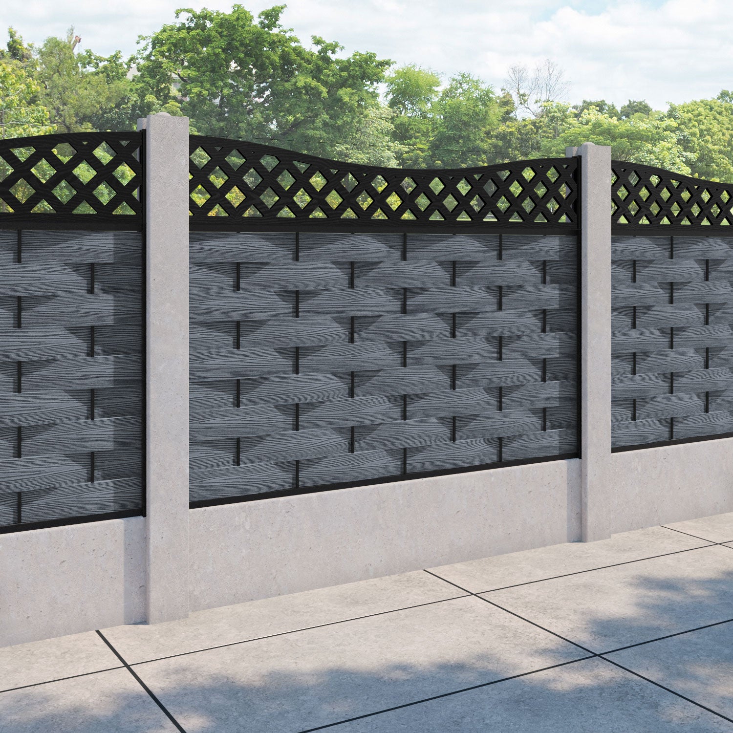 Ripple Low Wave Curved Top Fence Panel - Anthracite - for existing concrete posts