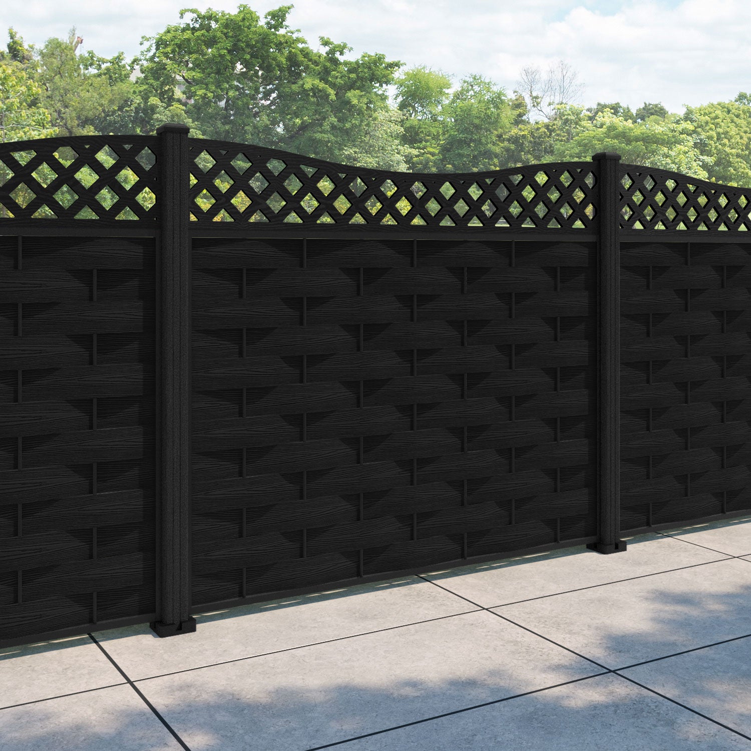 Ripple Low Wave Curved Top Fence Panel - Black - with our composite posts