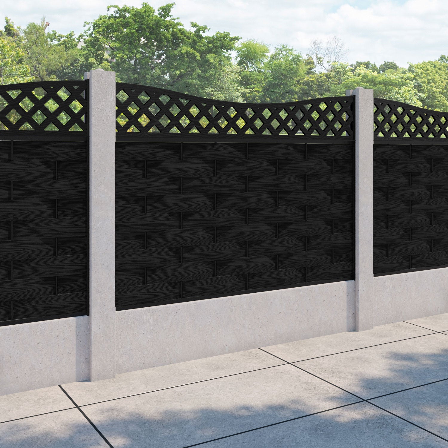 Ripple Low Wave Curved Top Fence Panel - Black - for existing concrete posts