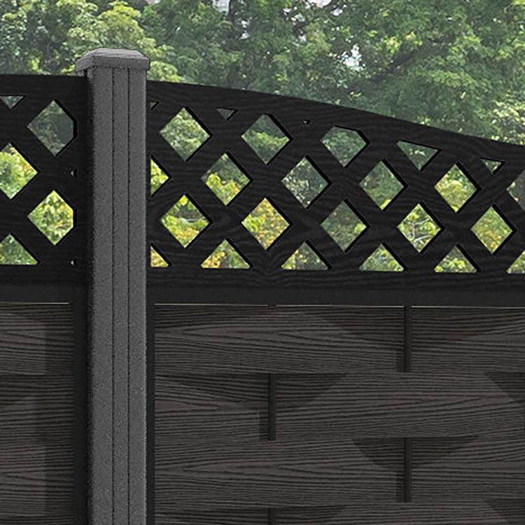 Ripple Low Wave Fence Panel - Dark Oak - with our aluminium posts