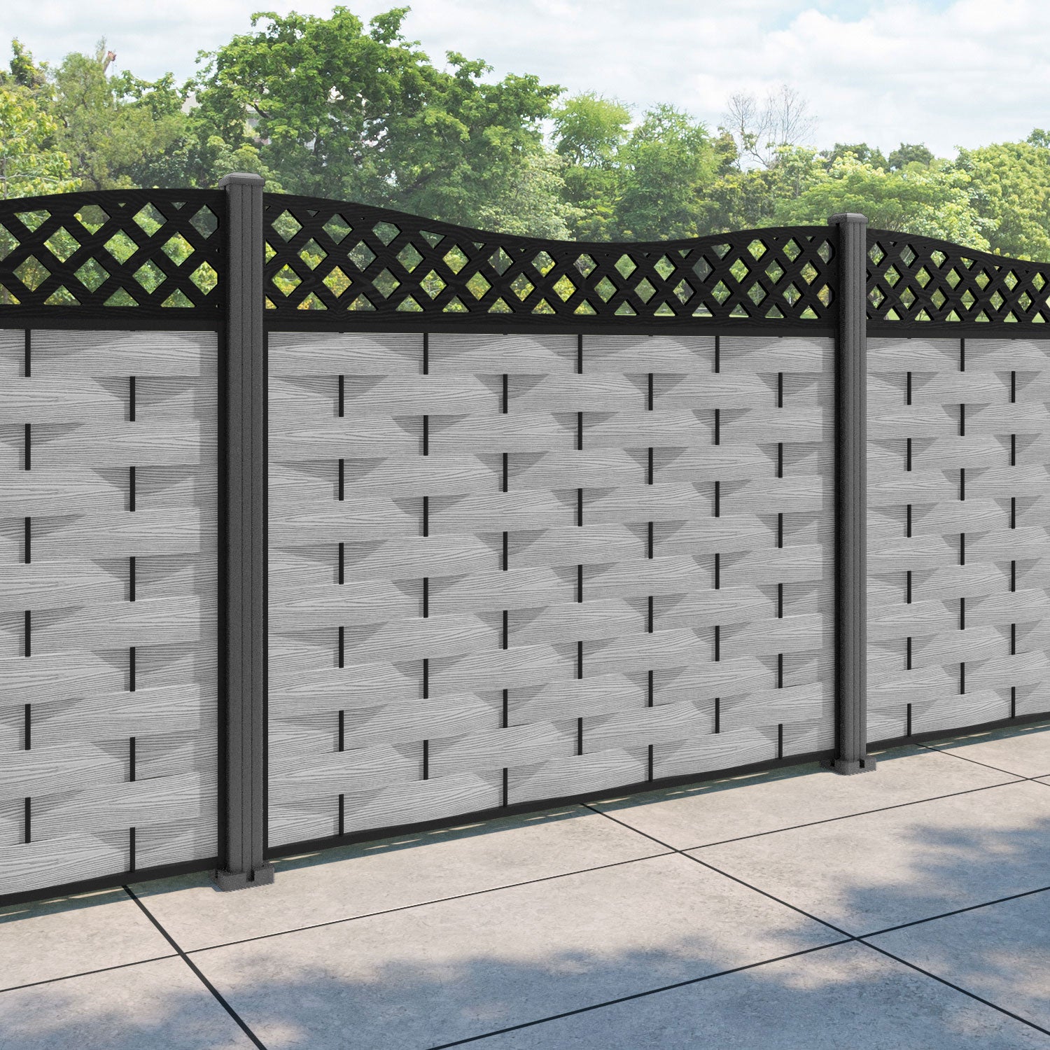 Ripple Low Wave Fence Panel - Light Grey - with our aluminium posts