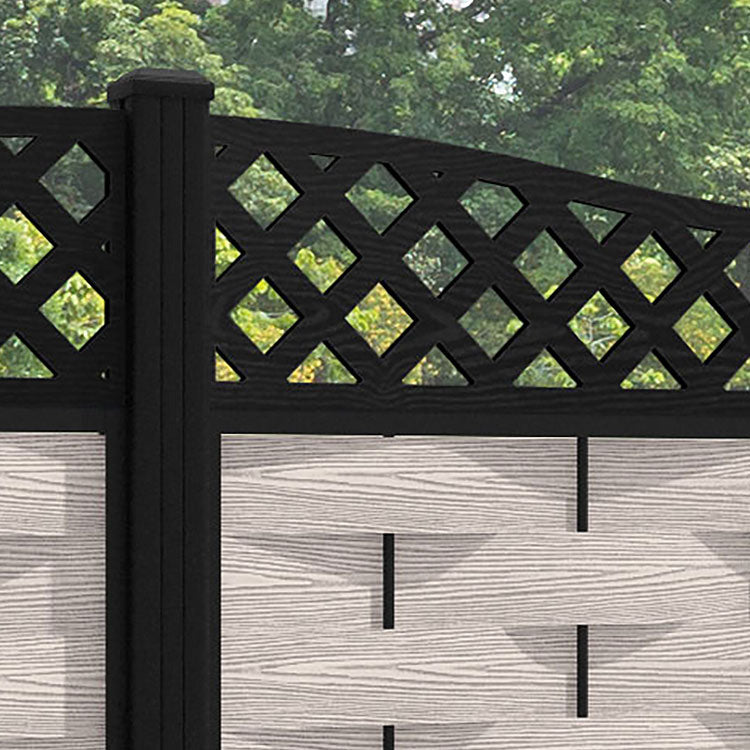 Ripple Low Wave Curved Top Fence Panel - Mid Stone - with our aluminium posts