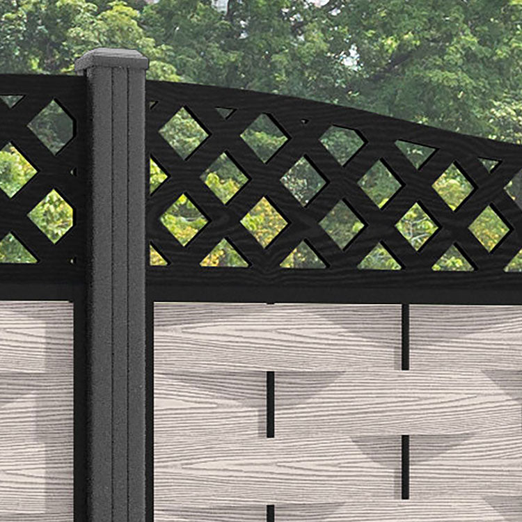 Ripple Low Wave Curved Top Fence Panel - Mid Stone - with our aluminium posts