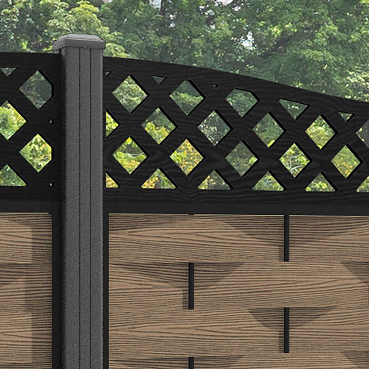 Ripple Low Wave Fence Panel - Teak - with our aluminium posts